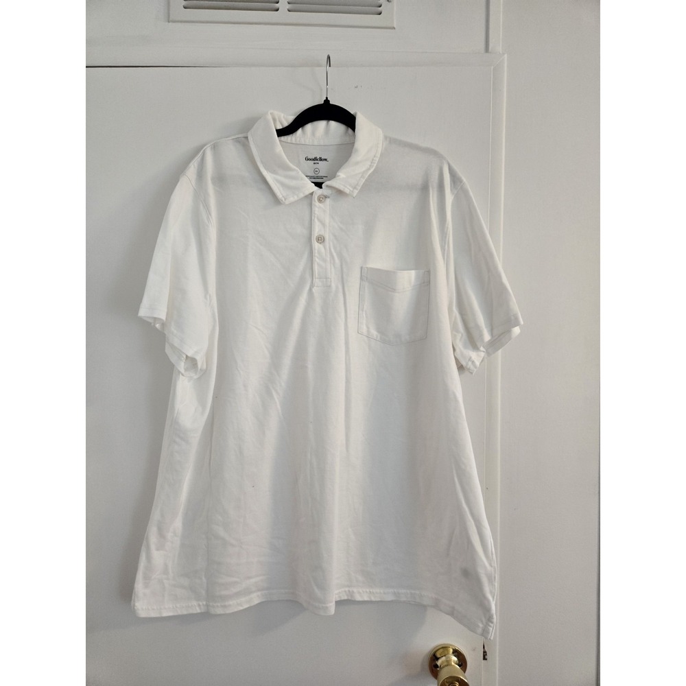 NWT Mens Goodfellow White Two Button Polo Shirt. Size XXL, 100% Cotton.